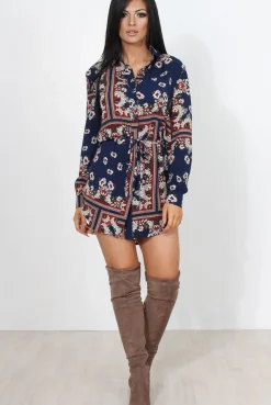 Rebellious Fashion Bono Navy Paisley Print Shirt Dress