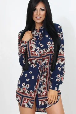 Rebellious Fashion Bono Navy Paisley Print Shirt Dress