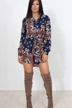 Rebellious Fashion Bono Navy Paisley Print Shirt Dress