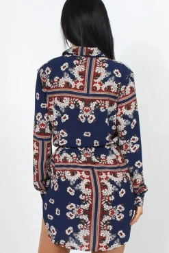 Rebellious Fashion Bono Navy Paisley Print Shirt Dress