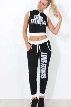 Rebellious Fashion Borro Black Two Piece Activewear Set