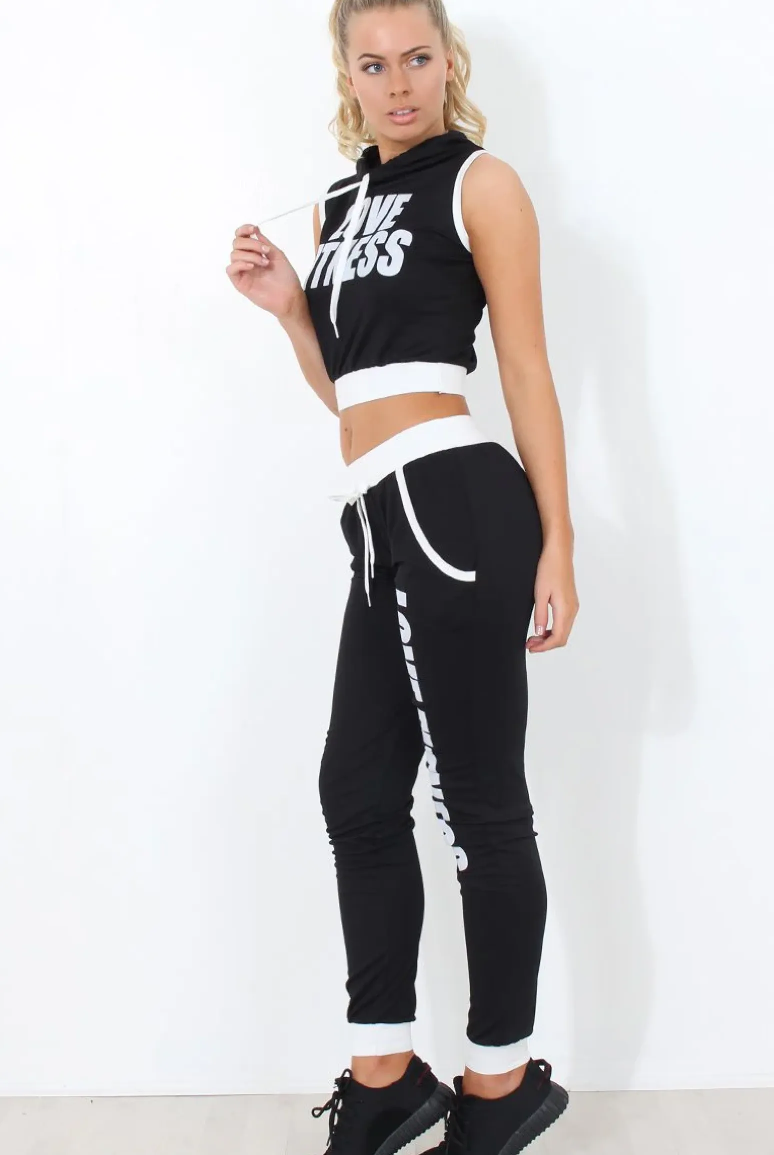Rebellious Fashion Borro Black Two Piece Activewear Set