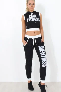 Rebellious Fashion Borro Black Two Piece Activewear Set