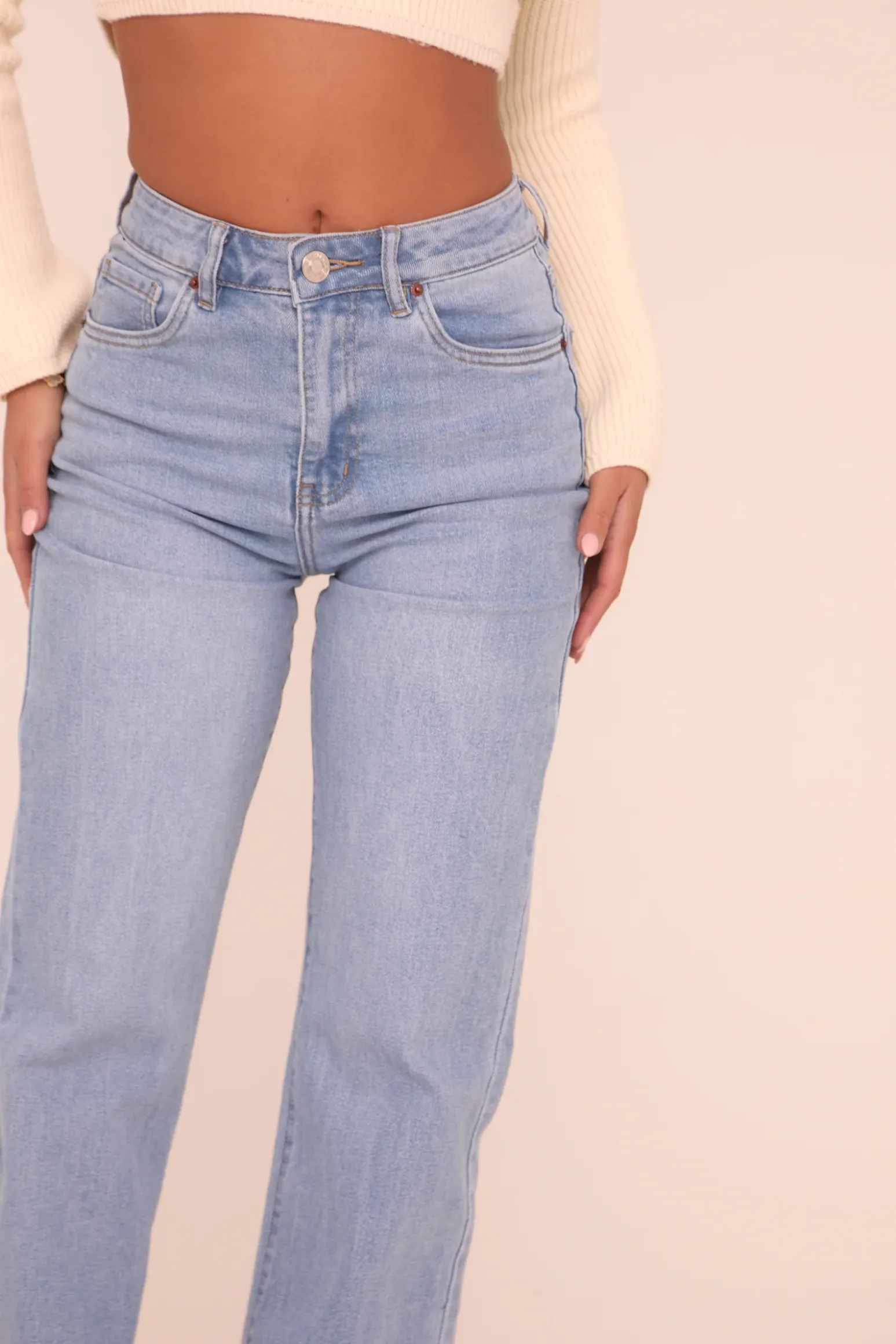 Rebellious Fashion Bright Blue Stretch Straight Leg Jeans - Brianna