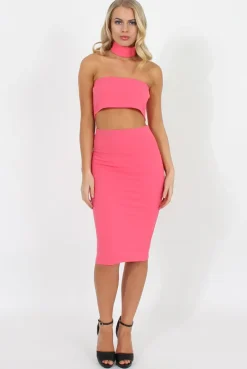 Rebellious Fashion Bright Pink Two Piece with Choker - Hope