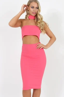 Rebellious Fashion Bright Pink Two Piece with Choker - Hope