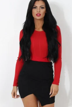 Rebellious Fashion Brody Black Asymmetric Ribbed Skirt
