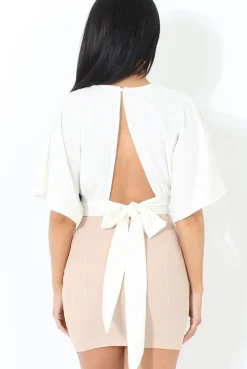 Rebellious Fashion Brody Nude Asymmetric Ribbed Skirt