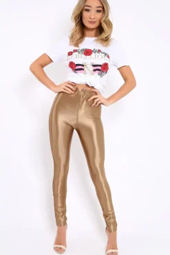 Rebellious Fashion Bronze High Waisted Disco Pants - Deena