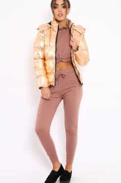 Rebellious Fashion Bronze Metallic Puffer Jacket - Rochelle