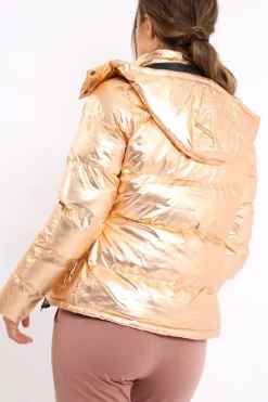 Rebellious Fashion Bronze Metallic Puffer Jacket - Rochelle