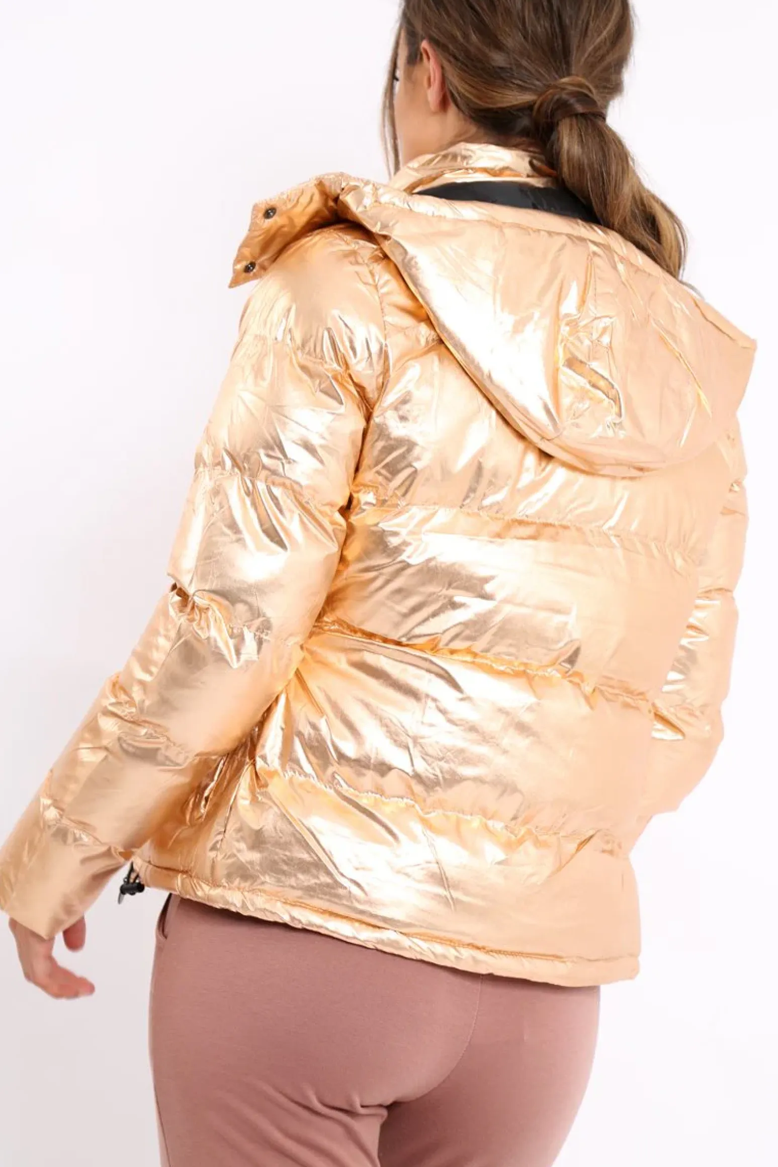 Rebellious Fashion Bronze Metallic Puffer Jacket - Rochelle