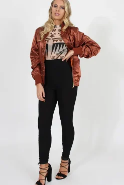Rebellious Fashion Bronze Satin Bomber Jacket - Neve