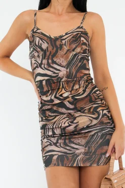 Rebellious Fashion Brown Animal Print Slinky Mini Dress - Maxi
