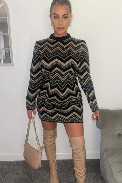 Rebellious Fashion Brown Aztec Print Knit Dress - Gira