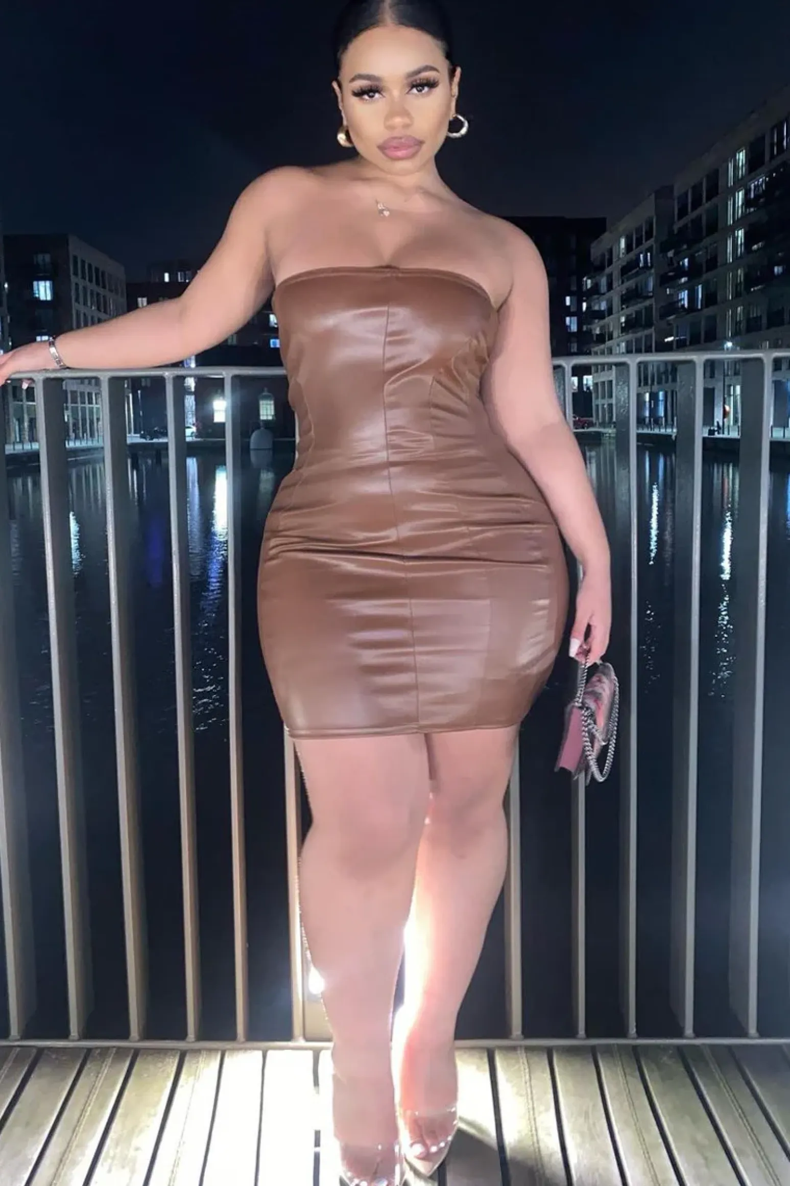 Rebellious Fashion Brown corset seam PU mini dress - Kyla