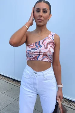 Rebellious Fashion Brown Marble Print Crop Top - Kamri
