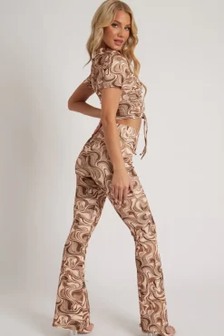 Rebellious Fashion Brown Marble Print Ribbed Set - Mansi