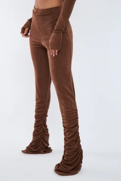 Rebellious Fashion Brown Acetate Slinky Gathered Hem Trousers - Nina