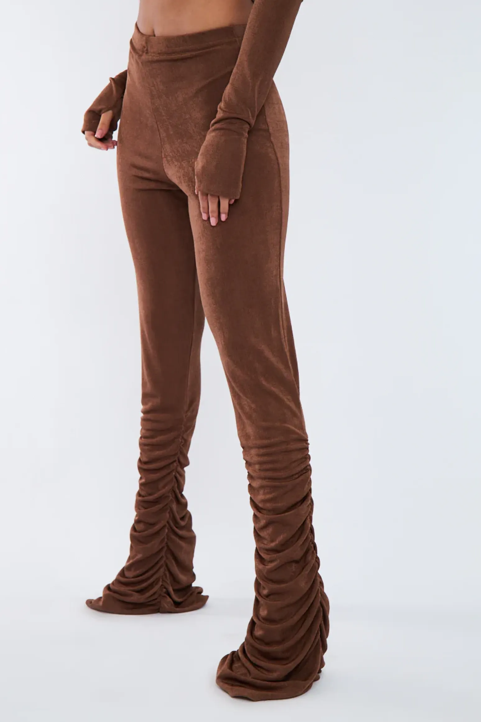 Rebellious Fashion Brown Acetate Slinky Gathered Hem Trousers - Nina