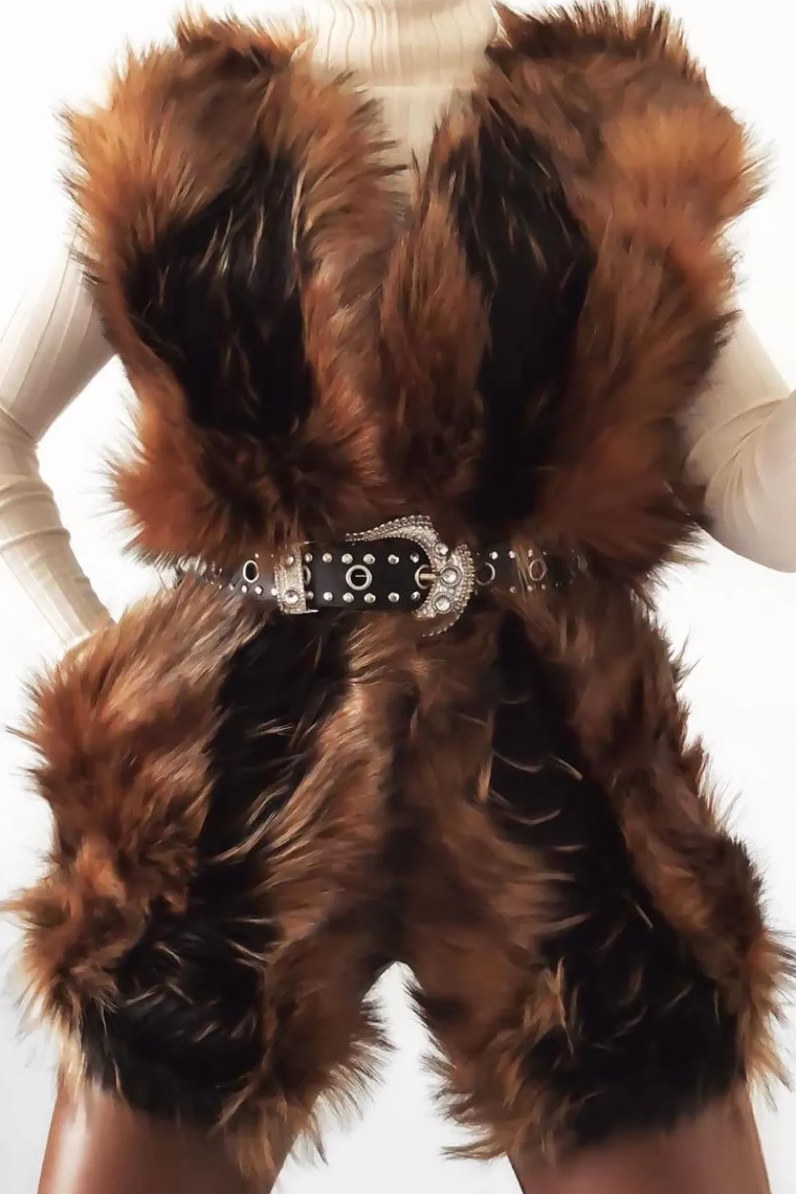 Rebellious Fashion Brown and Black Faux Fur Gilet - Jordana