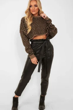 Rebellious Fashion Brown Aztec Print Batwing Jumper - Adree