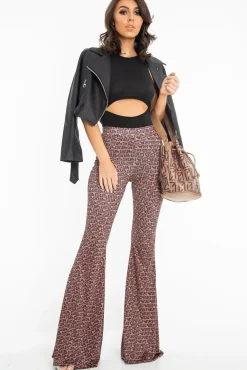 Rebellious Fashion Brown Aztec Print Flared Trousers - Mianna