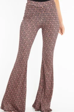 Rebellious Fashion Brown Aztec Print Flared Trousers - Mianna