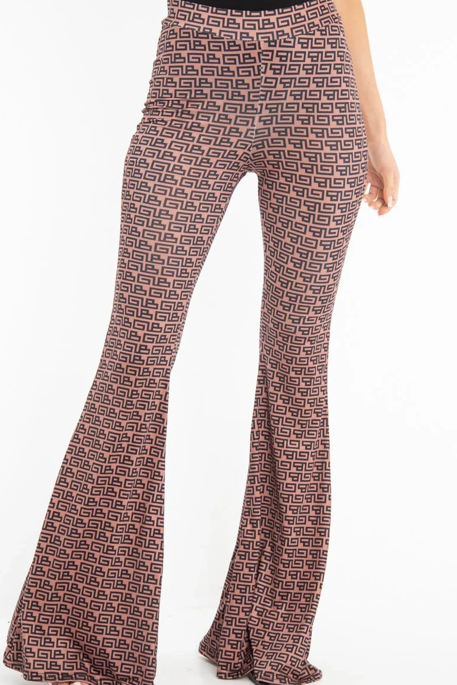 Rebellious Fashion Brown Aztec Print Flared Trousers - Mianna
