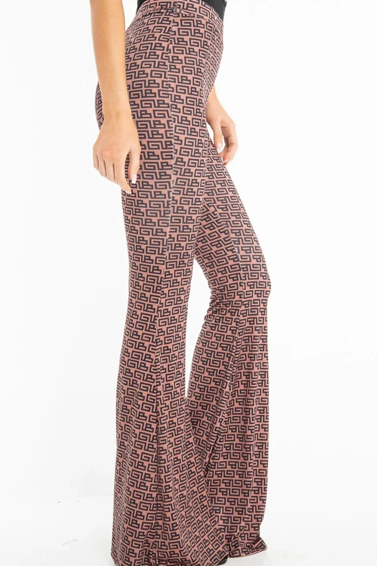 Rebellious Fashion Brown Aztec Print Flared Trousers - Mianna