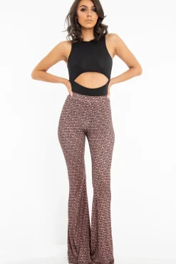 Rebellious Fashion Brown Aztec Print Flared Trousers - Mianna