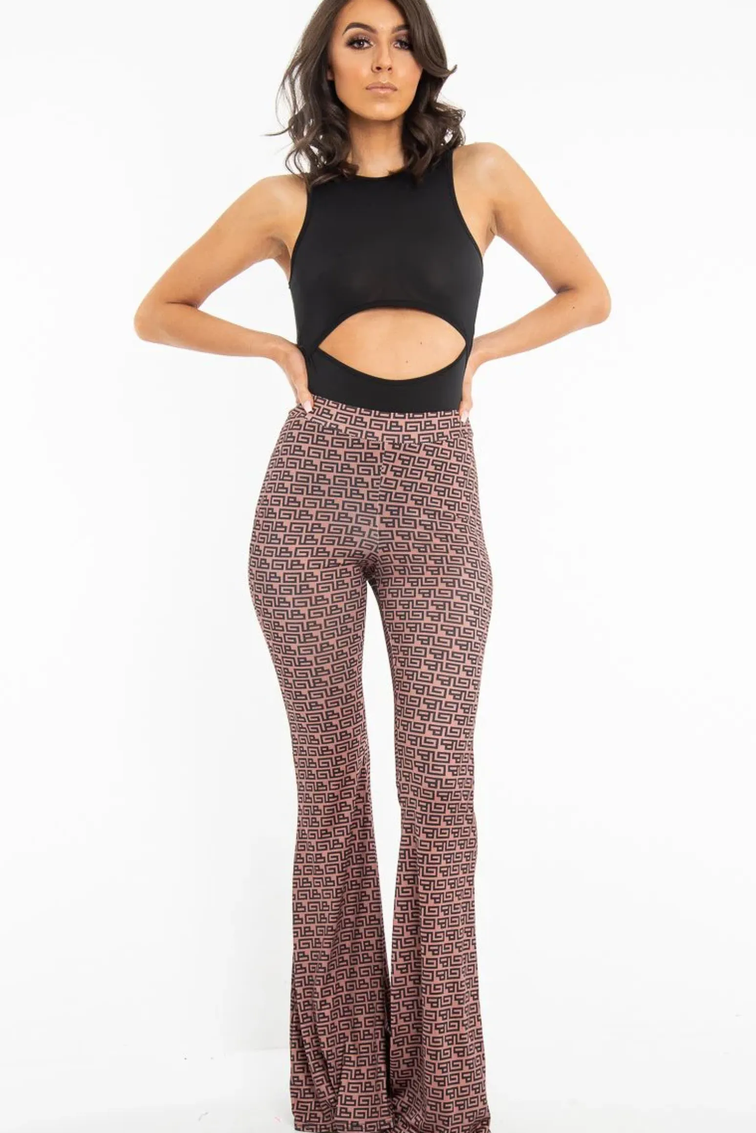 Rebellious Fashion Brown Aztec Print Flared Trousers - Mianna