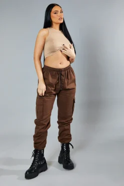 Rebellious Fashion Brown Baggy Cuffed Cargo Trousers - Shemaz