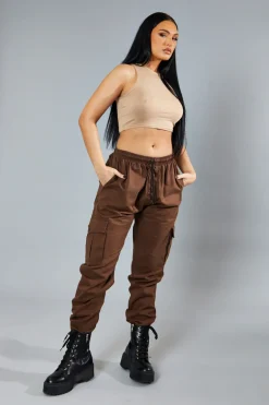 Rebellious Fashion Brown Baggy Cuffed Cargo Trousers - Shemaz