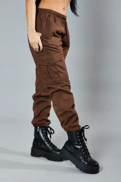 Rebellious Fashion Brown Baggy Cuffed Cargo Trousers - Shemaz