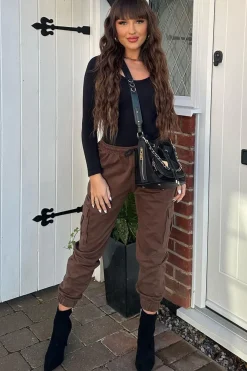 Rebellious Fashion Brown Baggy Cuffed Cargo Trousers - Shemaz