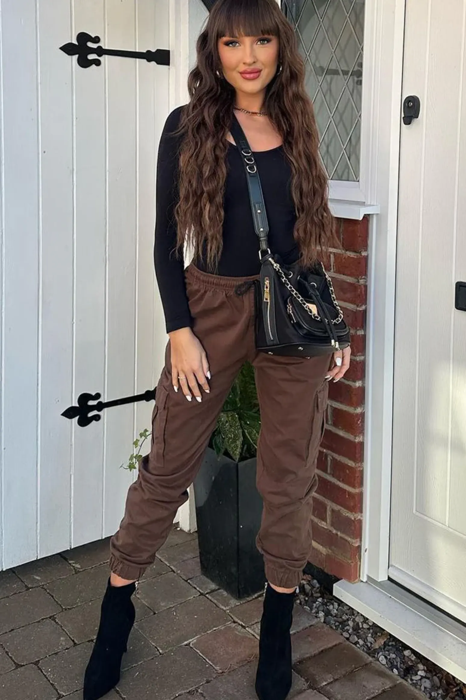 Rebellious Fashion Brown Baggy Cuffed Cargo Trousers - Shemaz