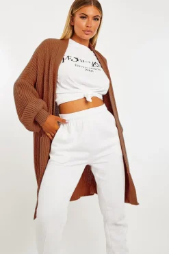 Rebellious Fashion Brown Balloon Sleeve Longline Knit Cardigan - Abbie
