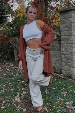 Rebellious Fashion Brown Balloon Sleeve Longline Knit Cardigan - Abbie