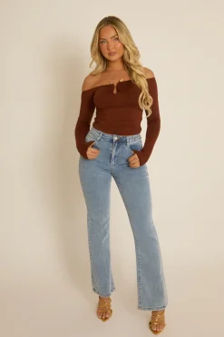 Rebellious Fashion Brown Bead Trim Long Sleeve Top - Verity