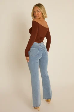 Rebellious Fashion Brown Bead Trim Long Sleeve Top - Verity