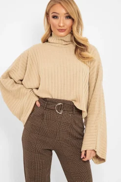 Rebellious Fashion Brown Black Houndstooth Belted Tapered Trousers - Aasia