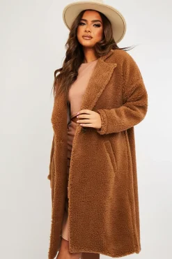 Rebellious Fashion Brown Borg Teddy Midi Coat - Leata
