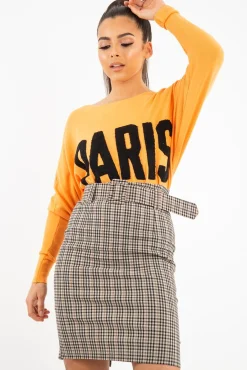 Rebellious Fashion Brown Check Belted Tailored Mini Skirt - Fiona