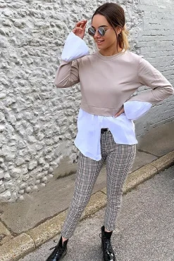 Rebellious Fashion Brown Check Belted Tapered Trousers - Kierra
