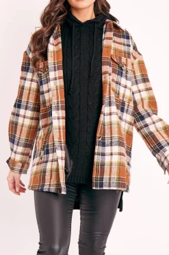 Rebellious Fashion Brown Check Brushed Oversized Shirt - Caela