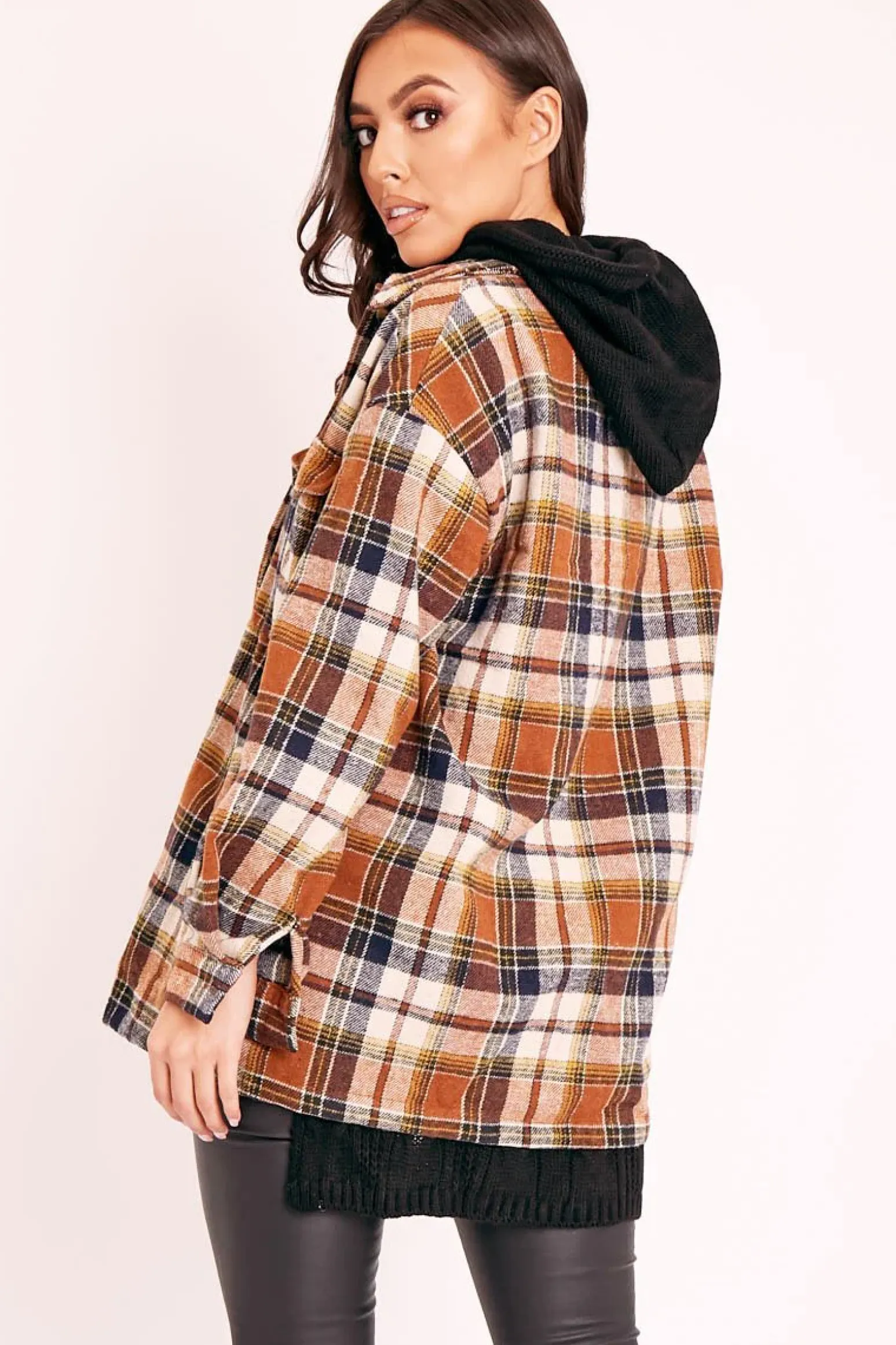 Rebellious Fashion Brown Check Brushed Oversized Shirt - Caela