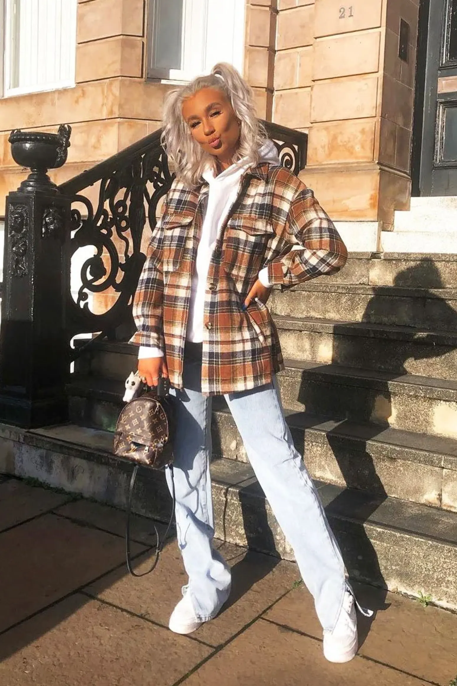 Rebellious Fashion Brown Check Brushed Oversized Shirt - Caela