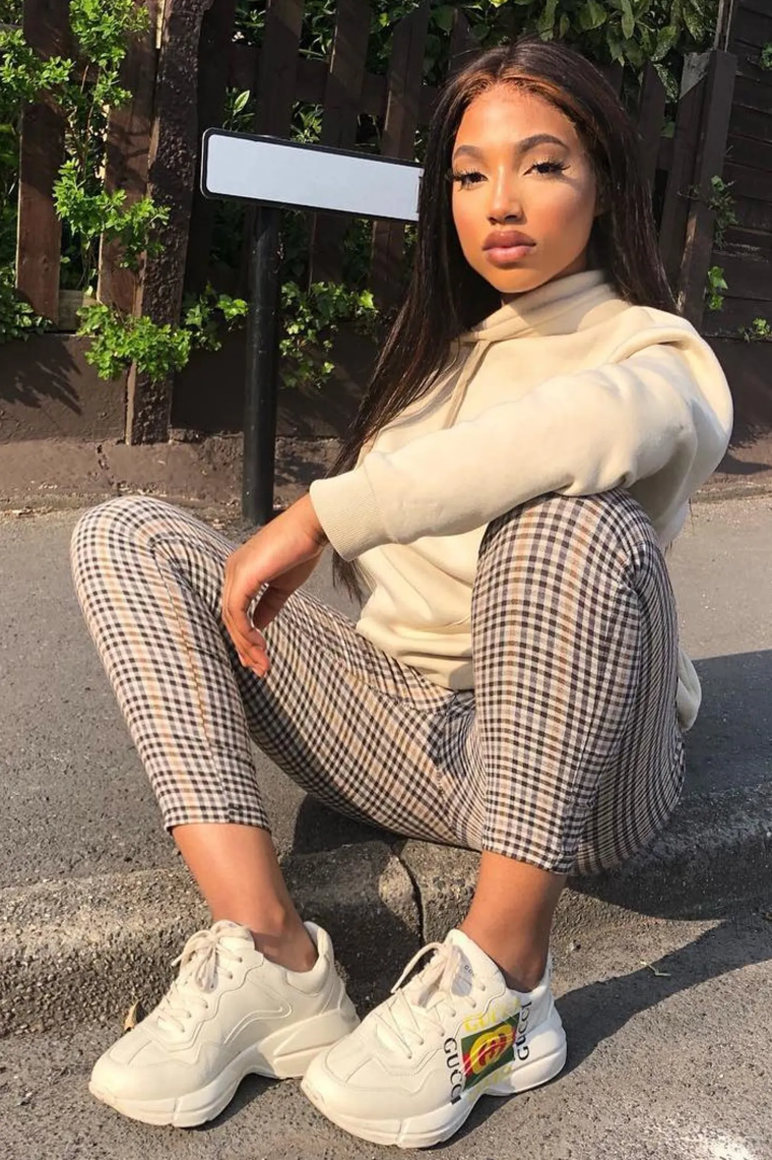 Rebellious Fashion Brown Check Button Front Skinny Leg Trousers - Simone