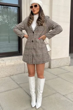 Rebellious Fashion Brown Checked Tailored Coat - Willow